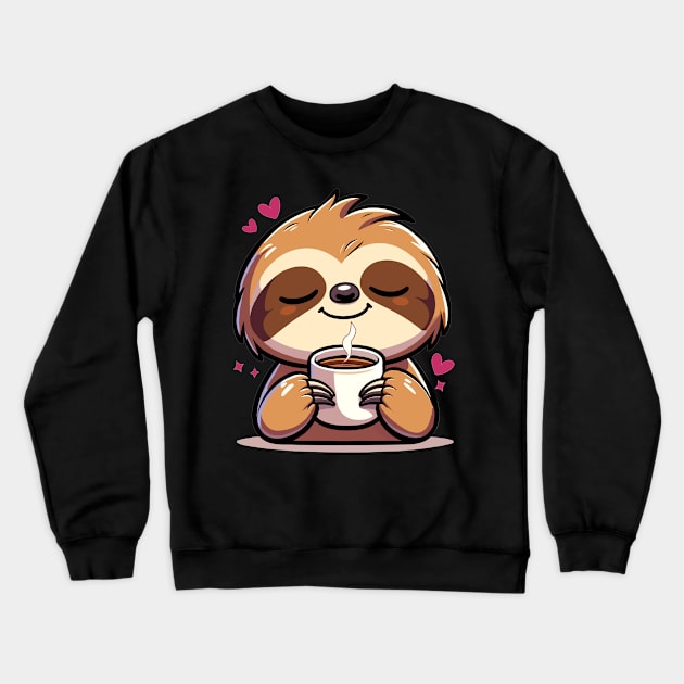 Sloth Loves Coffee Latte Crewneck Sweatshirt by MunMun